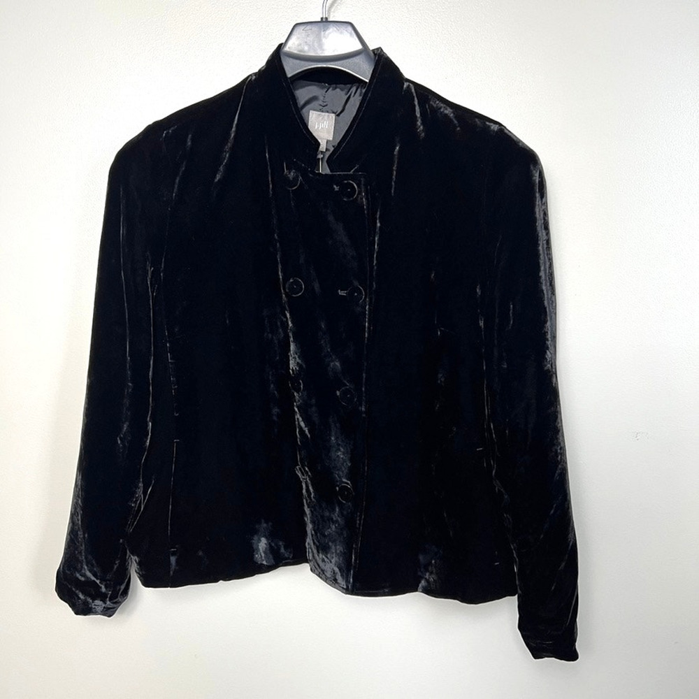 NWT J. Jill Silk Blend Velvet Jacket Mandarin Collar Black Size Women Petite XL